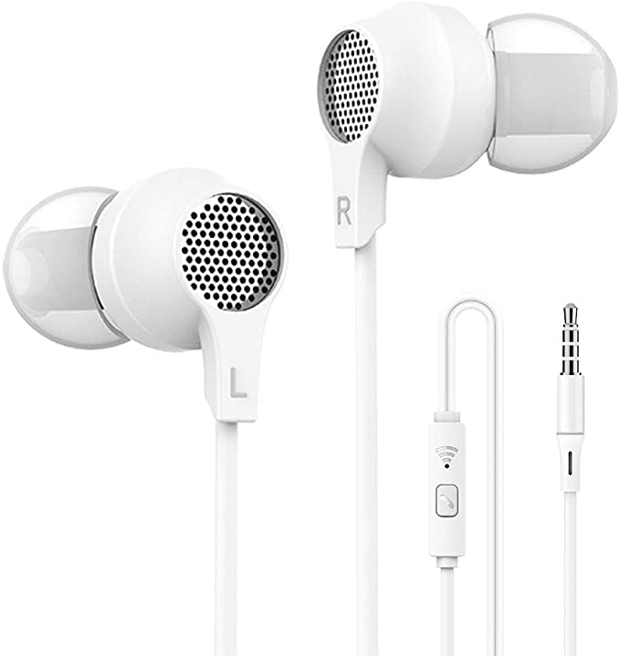 Photo 1 of Super me, in-Ear Headphones Bass Earbuds with Microphone and Call Controller Compatible with iPhone, Android and All Device with 3.5mm Jack - Sleep Headset, 6 Pairs Earpad S/M/L, Bright White