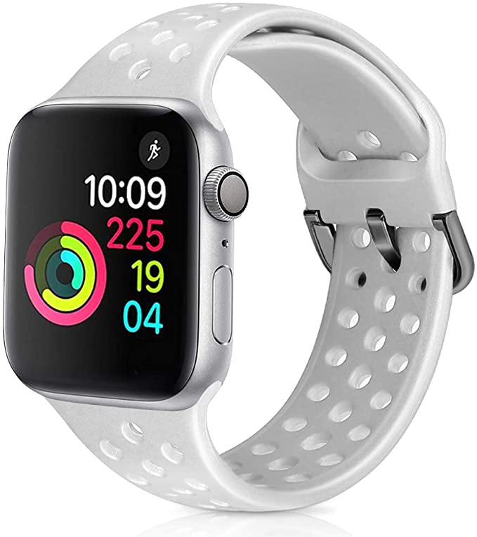 Photo 1 of 2PC LOT
Compatible with Apple Watch Band 42mm 44mm, Soft Silicone Replacement Strap Compatible for iWatch Series 6, 5, 4, 3, 2, 1 for Women and Men (Silver White, 42mm/44mm)

SVISVIPA Sport Bands Compatible for Apple Watch Bands 42mm 44mm 45mm,Breathable 