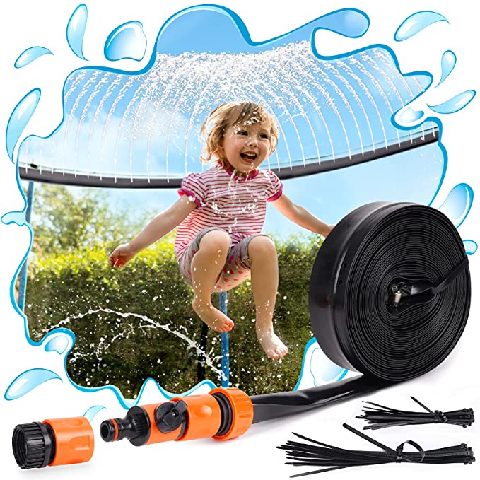 Photo 1 of PARIGO Trampoline Sprinkler Toys for Kids, Trampoline Water Park Sprinkler Fun Summer Outdoor Water Games Yard Toys, Trampoline Accessories Backyard Water Play for Boys Girls Adults 39ft