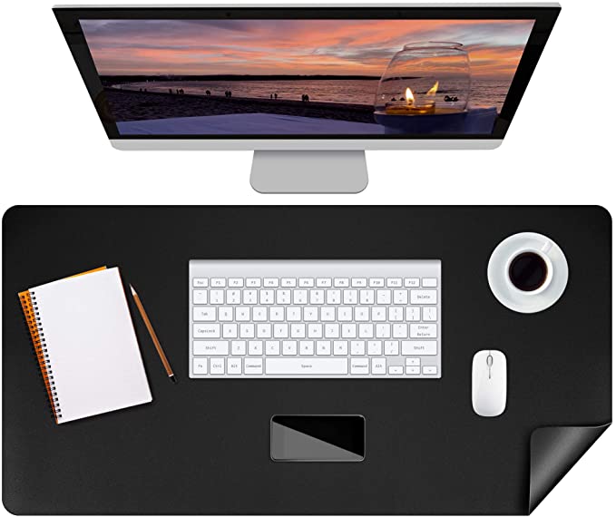 Photo 1 of Puroma Office Desk Pad PU Leather Desk Mat, 31.5" X 15.7" Large Mouse Pad Laptop Desk Mat, Waterproof Desk Cover Protector, Dual-Sided Multifunctional Desk Writing Mat for Office/Students (Black)