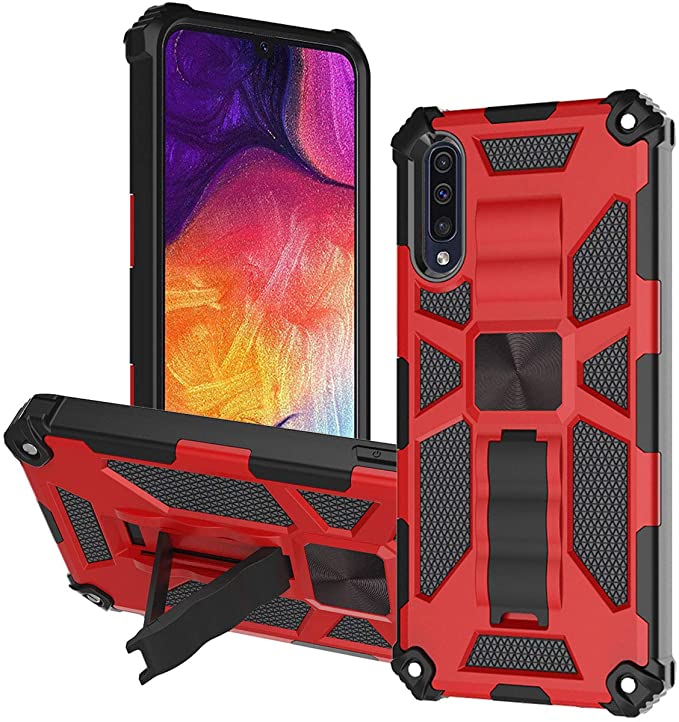 Photo 1 of Case for Samsung Galaxy A50 KUAWEI Full-Body Rugged Case Military Grade Drop Tested with Built in Kickstand and Support Magnetic car Mount Function,for A50S/A50/A30S (Red)