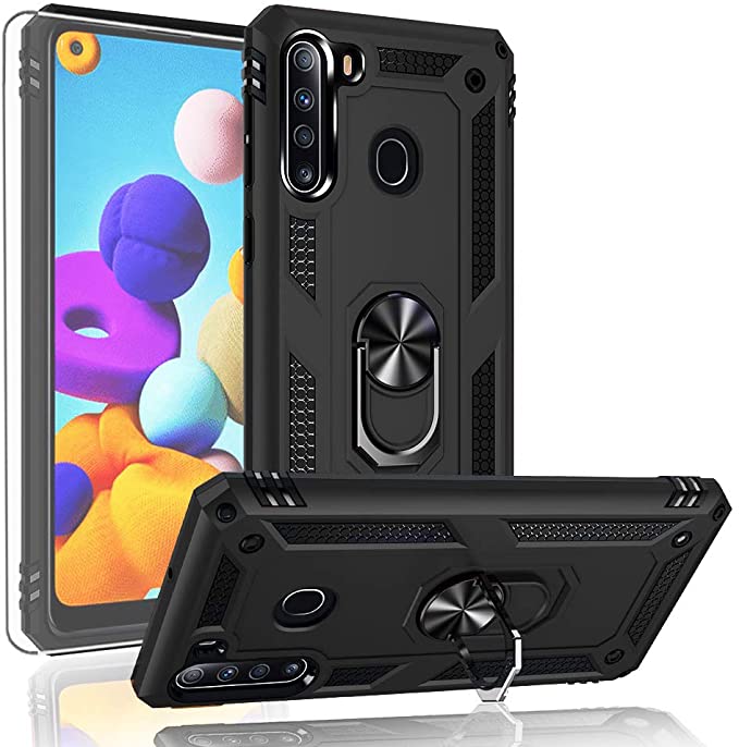 Photo 1 of 2PC LOT
Galaxy A21 Case, Samsung A21 Case, with HD Screen Protector, YZOK [Military Grade] Ring Car Mount Kickstand Hybrid Hard PC Soft TPU Shockproof Protective Case for Samsung Galaxy A21 (Black), 2 COUNT