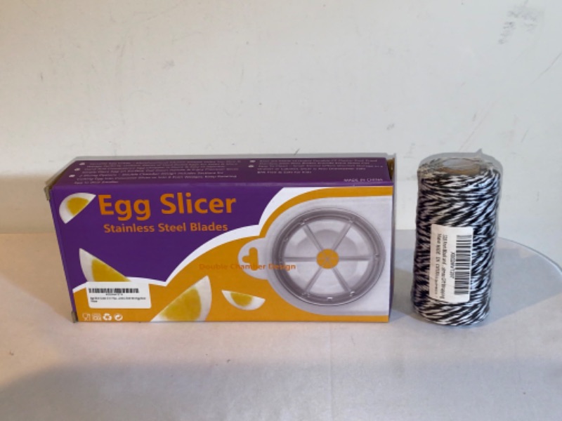 Photo 3 of 2PC LOT
328 Feet Black and White Twine, 2mm Cotton Bakers Twine Perfect for Baking, Butchers, Crafts and Christmas Gift Wrapping

Egg Slicer Cutter 2 in 1 Stainless Steel Cutting Slicer Multipurpose Stainless Steel Wire Egg Slicer