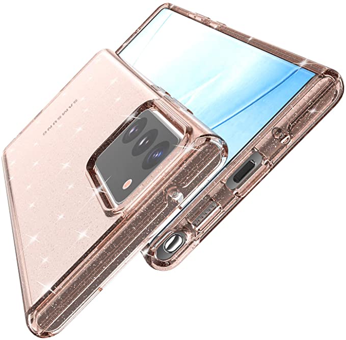 Photo 1 of BAISRKE Clear Glitter Case for Galaxy Note 20, Hybrid Heavy Duty Protection Case Hard Plastic & Soft TPU Sturdy Shockproof Armor High Impact Resistant Cover for Samsung Galaxy Note 20 [Rose Gold]