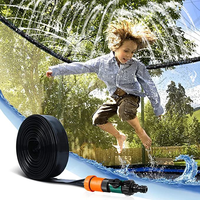 Photo 1 of Trampoline Sprinkler, Backyard Trampoline Water Sprinkler for Kids, 39.3 ft Long Outdoor Kids Trampoline Sprinkler Accessories, Fun Summer Toys for Water Play