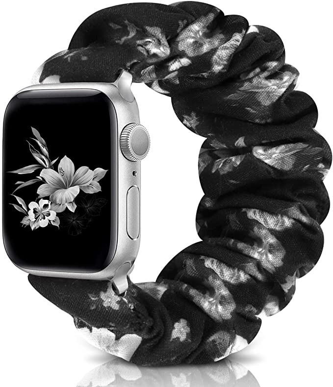 Photo 1 of 2PC LOT
Compatible with Apple Watch Band 38mm 42mm 40mm 44mm iWatch Series 6 SE 5 4 3 2 1 Scrunchie Elastic Watch Band for Apple Watch(Black Flower-38mm/40mm/M), 2 COUNT