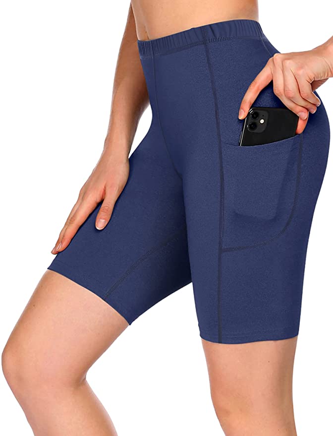 Photo 1 of COOrun Women Athletic Shorts High Waist Yoga Shorts Workout Running Compression Exercise Shorts Side Pockets, NAVY
SIZE M