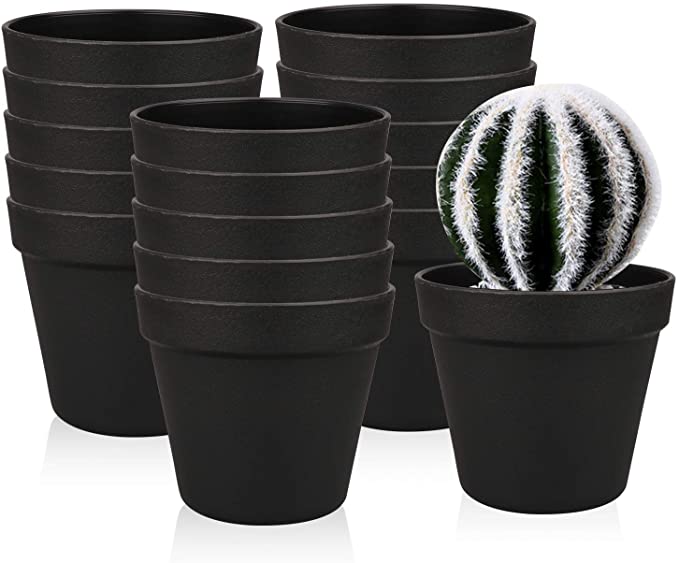 Photo 1 of 4.9 Inches Plastic Plant Pots, Gardening Containers, Planters, Perfect for Indoor and Outdoor Decoration/ Garden/ Kitchen/ Flower/ Succulents, Set of 16(Black)