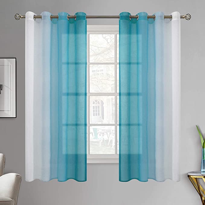 Photo 1 of BGment Ombre Sheer Curtains Faux Linen Grommet Light Filtering Semi Sheer Gradient Window Curtain Pair for Bedroom Living Room, Set of 2 Panels (Each 52 x 63 Inch, Sky Blue)