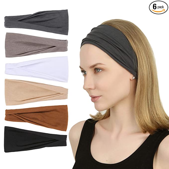 Photo 1 of Sea Team 6-Pack Women's Sport Headbands, Yoga Hairbands, Elastic Cotton Sweatbands for Running, Hiking, Cycling, Workout