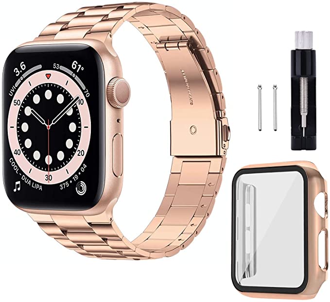 Photo 1 of VISOOM Compatible with Series 6 Apple Watch Band 44mm with Case-Upgraded Business Slim Metal Stainless Steel Strap with Screen Protector Cover for iWatch Series SE/5/4/3/2/1
FACTORY PACKAGED
