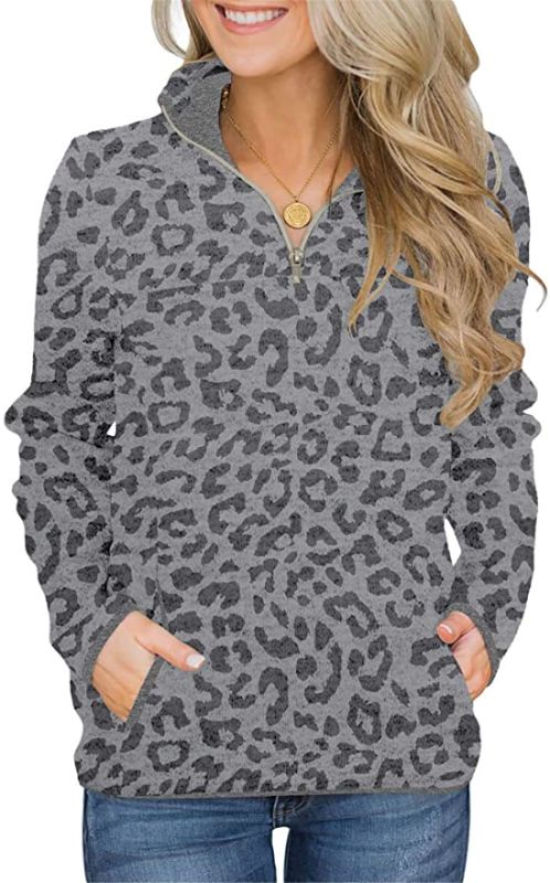 Photo 1 of BETTE BOUTIK Women Casual Pullover Sweatshirts Zip Neck Funnel Tops Long Sleeve Plain Leopard Top with Pockets
SIZE L
FACTORY PACKAGED 