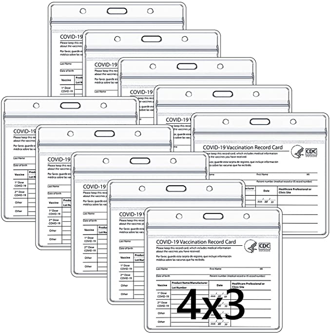Photo 2 of 3PC LOT
5 Pack Card Protector 4x3 Record Card Holder,ID Badge Holders, Card Covers, Waterproof Clear Plastic Sleeves Card Badge with Resealable Zip

10 Pack CDC Vaccine Card Protector 4x3" Immunization Record Vaccination Cards Holder , Clear Vinyl Plastic