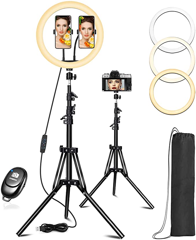 Photo 1 of 12" Ring Light with 67" Extendable Tripod Stand & 2 Phone Holders, AsFrost Dimmable LED Selfie Ring Light for Makeup/Live Stream/YouTube Video/TikTok/Photography, Compatible with iPhone Android