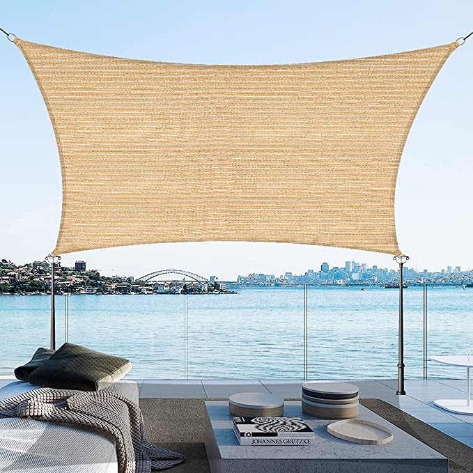 Photo 1 of BELENOSDAN Sun Shade Sail for Patios Rectangle 185GSM Shade Sail Canopy Awning Canopy Block 95% of UV Radiation Fabric for Backyard Lawn Garden Heavy Duty Custom Size 10'x13',Sand