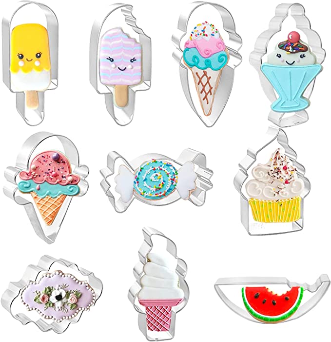 Photo 1 of 2PC LOT
Ice Cream Cookie Cutter Set, 10 PCS Sweets Cutters Molds with Popsicle, Ice Cream Cone, Ice Cream Sundae, Cupcake, Candy Metal Cookie Cutters Shapes for Summer Party, 2 COUNT