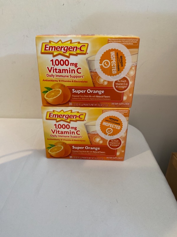 Photo 2 of 2PC LOT
Emergen-C 1000mg Vitamin C Powder, with Antioxidants, B Vitamins and Electrolytes, Vitamin C Supplements for Immune Support, Caffeine Free Fizzy Drink Mix, Super Orange Flavor - 30 Count, 2 BOXES
EXP 11/2022