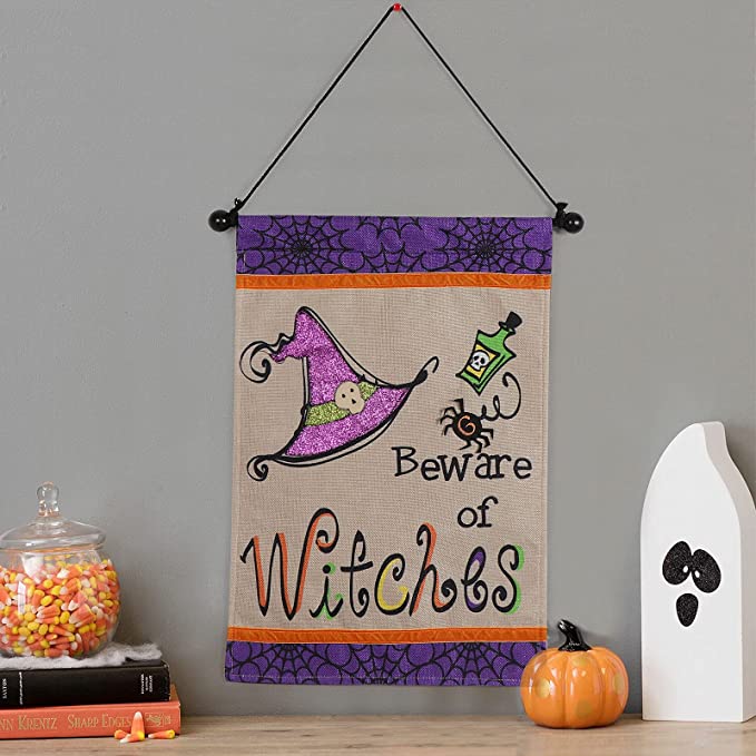 Photo 1 of 2PC LOT
APCHFIOG Halloween Hanging Flag Banner Wall Decor Beware of Witch Sign Burlap 20.5x13.5 inch Gift for Decorative Indoor or Outdoor Home Door Front Porch, 2 COUNT