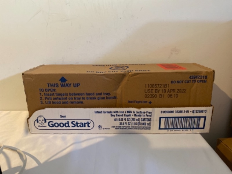 Photo 2 of Gerber Good Start Stage-1 Soy Non-GMO Ready to Feed Infant Formula, Liquid, 8.45 Fl Oz (Pack of 16), 135.2 Fl Oz
EXP 04/18/2022
FACTORY SEALED/ PACKAGED