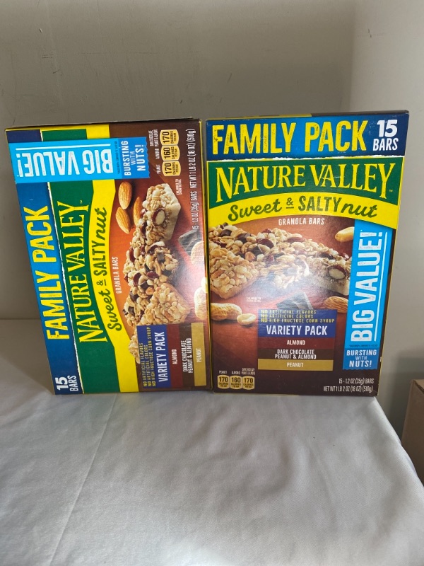 Photo 1 of 2PC LOT
Nature Valley Sweet and Salty Nut Variety Pack 15Ct : Peanut, Almond, and Dark Chocolate, Peanut and Almond Granola Bars, 2 COUNT
EXP 11/22/2021