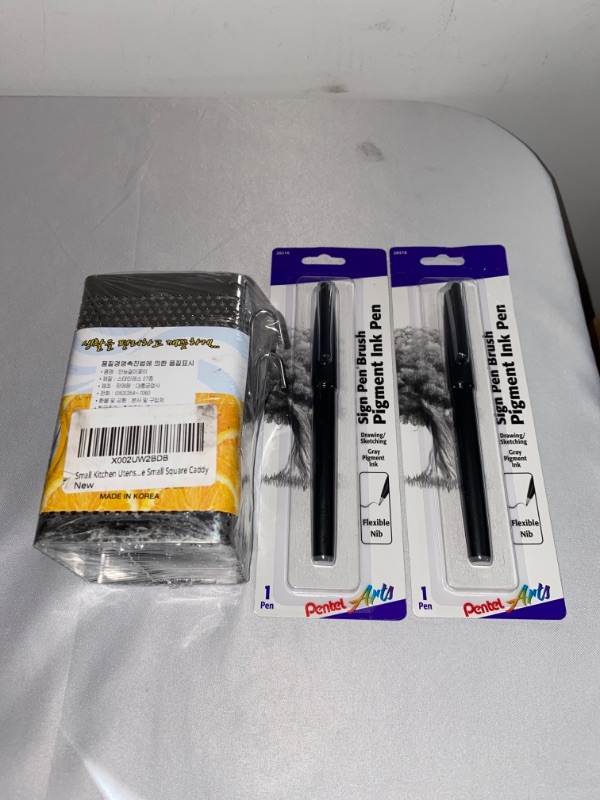 Photo 3 of 3PC LOT
Pentel Arts Sign Pen Brush, Gray Pigment Ink, 1 Pack, 2 COUNT

Small Kitchen Utensil Holder For Countertop Perforated Cooking Utensil Holder with Hooks - Stainless Steel Utensil Holder Kitchen Holder for Spoon Dishwasher Safe Utensil Caddy Kitchen