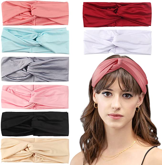 Photo 1 of Headbands for Women Fashion Non Slip Knotted Boho Short Hair Sweat Workout Yoga Sports Running 8pcs Hair Accessories(HB001)