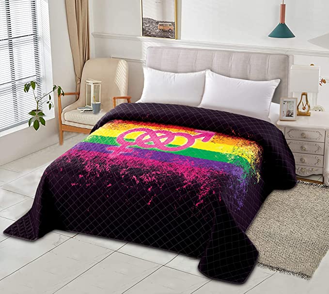 Photo 1 of Boy Man Quilted Quilt King Size 1 Pcs Colorful Rainbow Bedspread Coverlet Lightweight Reversible Bed Sheet Blanket Soft Spring Summer All Season Bedding Cover 90”× 102”(No Pillowshams), KING SIZE