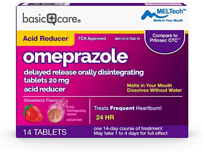 Photo 1 of 2PC LOT
Amazon Basic Care Omeprazole Delayed Release Orally Disintegrating Tablets, 20 mg, Acid Reducer, Strawberry Flavor, 14 Count, 2 COUNT, EXP 01/2022