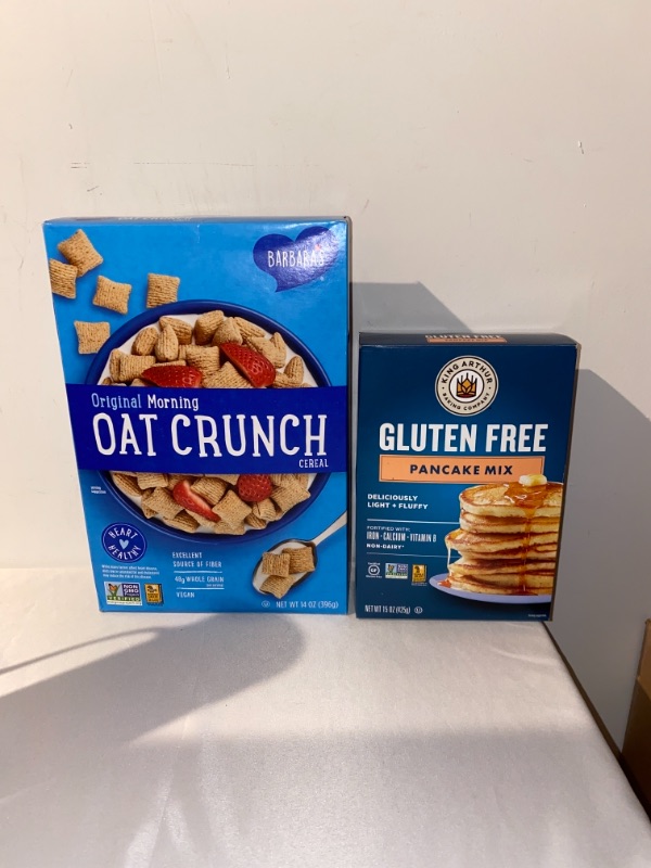 Photo 3 of 2PC LOT
Gluten Free Pancake Mix (15 oz.), EXP 12/24/2021

Three Sisters Barbara's Morning Oat Crunch Original Cereal, Heart Healthy, Non-GMO, 14 Oz Box, EXP 12/09/2021
