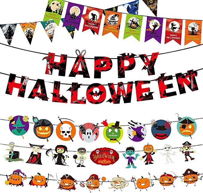 Photo 1 of 2PC LOT
Halloween Banner, Halloween Decorations Clearance Indoor and Outdoor Garland, Include Happy Halloween/Pumpkin Pirate/Ghost/Castle/Witch/Skull Sign Flag Party Supplies6 Pack

Halloween Window Decorations, 60 PCS PVC 3D 4 Sizes Realistic Scary Bats 