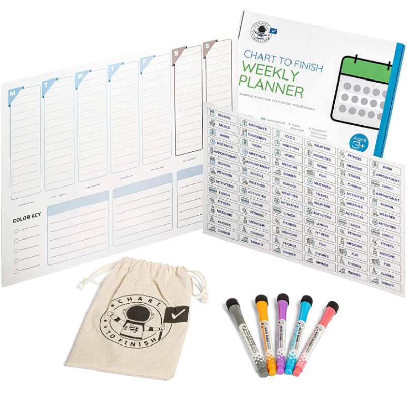 Photo 1 of Weekly Dry Erase Board - Includes 1 Magnetic Weekly Whiteboard, 78 Daily Schedule Refrigerator Magnets, Storage Bag, 5 Dry Erase Markers - Organize Your Family with Our Erase Weekly Calendar