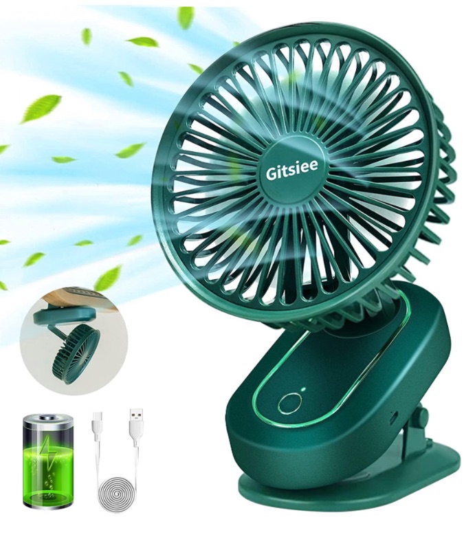 Photo 1 of Clip on Fan Gitsiee Rotatable Personal Fan with 3 Speeds Battery Operated Auto Oscillation Mini Fan Portable Clip Fan Stroller Fan for Outdoor Camper Indoor Treadmill Personal Office Desk