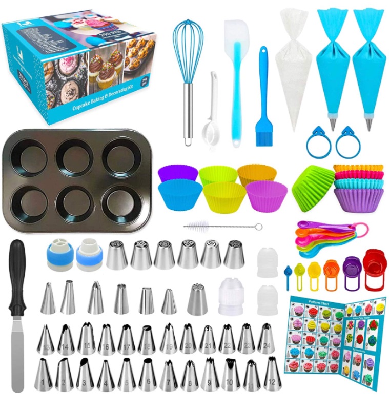 Photo 1 of Cupcake Decorating Kit with Piping Bags And Tips Set 290 pcs Cupcake Baking Pan Cake Decorating Kit 37 Icing Tips with 102 Pastry Bags Baking Tools Cupcake Cups and Other Cake Cupcake Baking Supplies