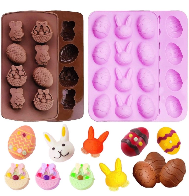 Photo 1 of 4 Pack Easter Egg Bunny Silicone Cake Moldes Soap Moldes. Also, Puroma 11 Inch Rotating Cake Turntable White Cake Stand Spinner for Cake Decorations, Pastries, Cupcakes