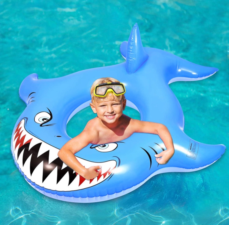 Photo 1 of CLISPEED Beach Float for Kids, 4.7ft PVC Inflatable Raft Shark Pool Float Swim Ring with Fast Air Value Repair Patches Summer Water Toys for Kids Adults-Passed SGS Testing