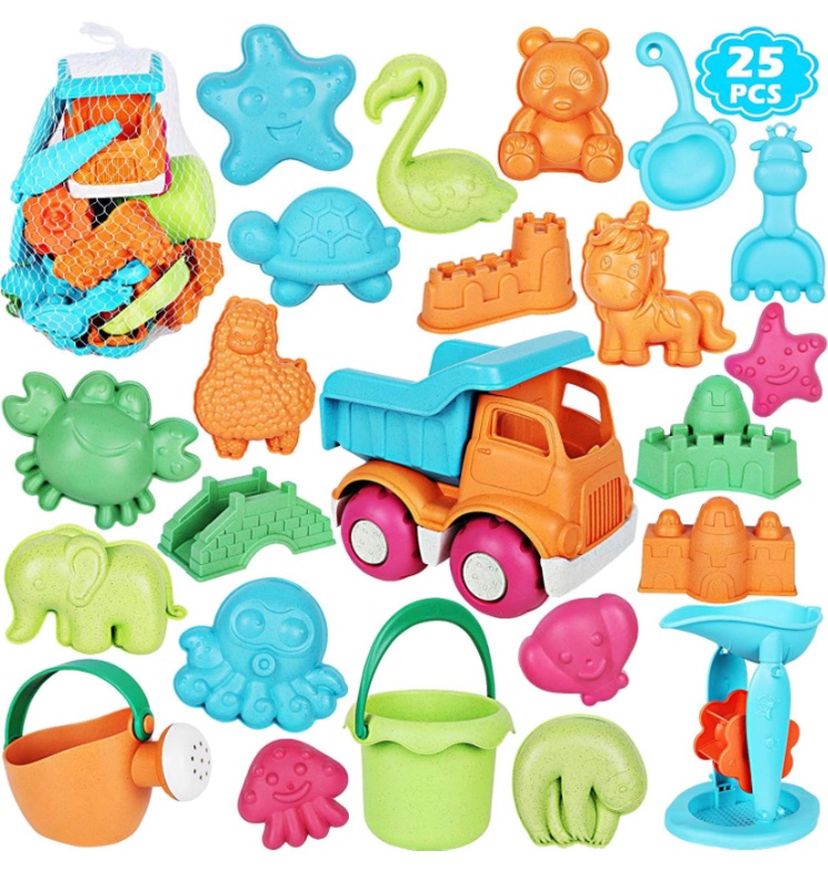 Photo 1 of biulotter Beach Sand Toys Set, 25Pcs Beach Toys Castle and Animal Molds, Bucket, Watering Can, Beach Shovel Tool Kit, Eco-Friendly Sandbox Toys for Toddlers Kids Outdoor Indoor Play (Mesh Bag Include)