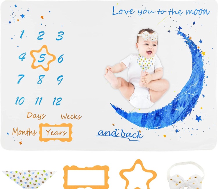 Photo 1 of Hrzeem Baby Monthly Milestone Blanket for Boys and Girls,Baby Blanket ,260 GSM Thick Flannel Month Blanket Large Growth Chart Blanket for Newborn Baby Shower, Photography, Birthday (60"x40")