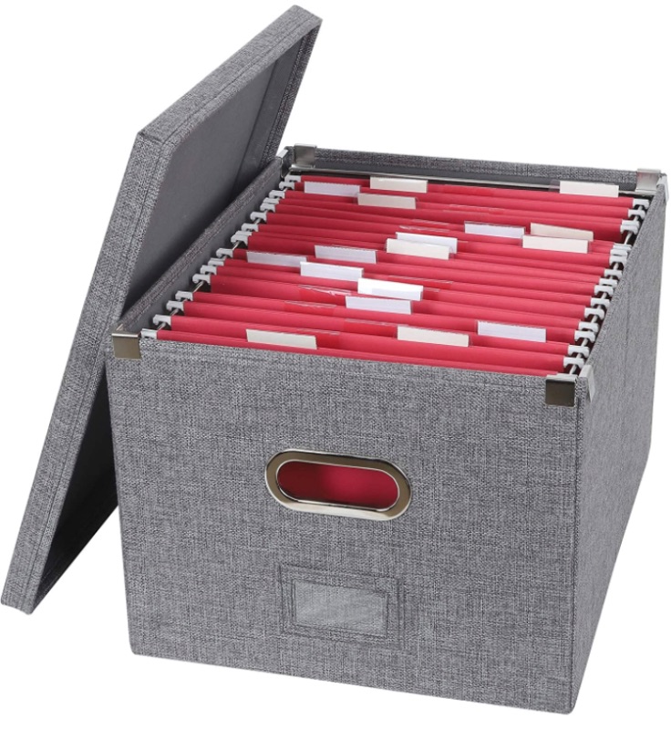 Photo 1 of ATBAY File Storage Box Collapsible Large Capacity Office File Organizer for Letter/Legal Size Hanging File Folder Box, Gray 1Pack