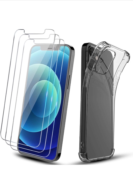 Photo 1 of 3 Pack] MMY Compatible with iPhone 12 Screen Protector, iPhone 12 Pro Screen Protector 6.1 Inch 5G + [1 Pack] for iPhone 12 Case/iPhone 12 Pro Case Tempered Glass - Clear