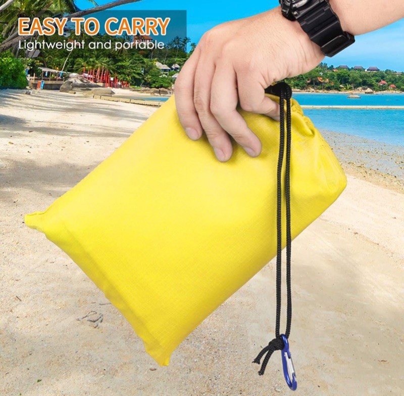 Photo 1 of Beach Blanket, 10'×9' Beach Blanket Sandproof Waterproof for 4-7 Adults, Lightweight & Durable with 4 Stakes Beach Mat, Portable Picnic Mat for Travel, Camping, Hiking - Heat Proof, Quick Drying