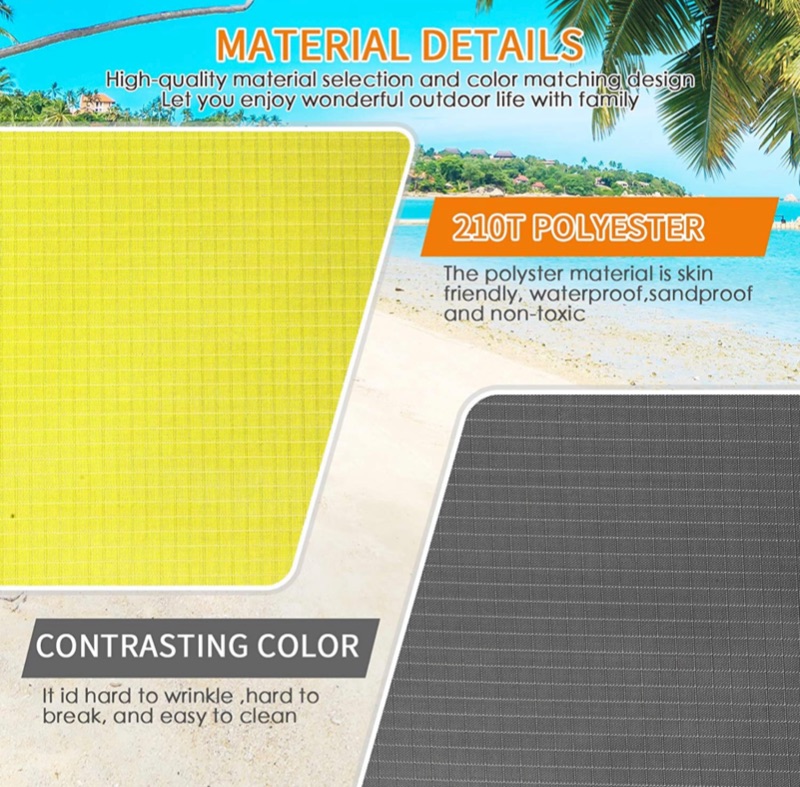 Photo 1 of Beach Blanket, 10'×9' Beach Blanket Sandproof Waterproof for 4-7 Adults, Lightweight & Durable with 4 Stakes Beach Mat, Portable Picnic Mat for Travel, Camping, Hiking - Heat Proof, Quick Drying