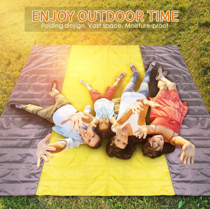 Photo 1 of Beach Blanket, 10'×9' Beach Blanket Sandproof Waterproof for 4-7 Adults, Lightweight & Durable with 4 Stakes Beach Mat, Portable Picnic Mat for Travel, Camping, Hiking - Heat Proof, Quick Drying