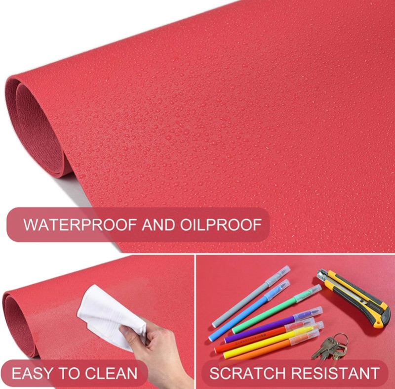 Photo 3 of WAYBER Non-Slip Desk Pad ( 31.5 x 15.7" ), Waterproof Desk Mat, PU Mouse Pad, Leather Desk Cover, Office Desk Protector, Desk Writing Mat for Office/Home/Work/Cubicle ( Lvory Red )