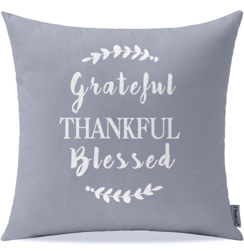 Photo 1 of 3 Packs I Meekio Farmhouse Gray Throw Pillow Covers with Grateful Thankful Blessed Quotes 18" x 18" Farmhouse Rustic Décor Thank You Gifts