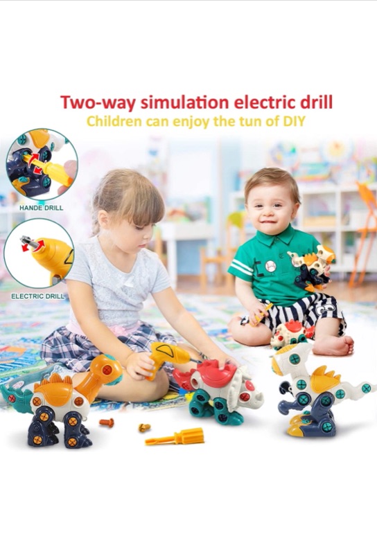 Photo 3 of LeonMake Take Apart Dinosaur Toys: 3 Pack Building Construction Kits with Electric Drill | Kids Stem Learning Game Set | Birthday Gift for Toddler Preschool Age 3 4 5 6 Year Old Boys