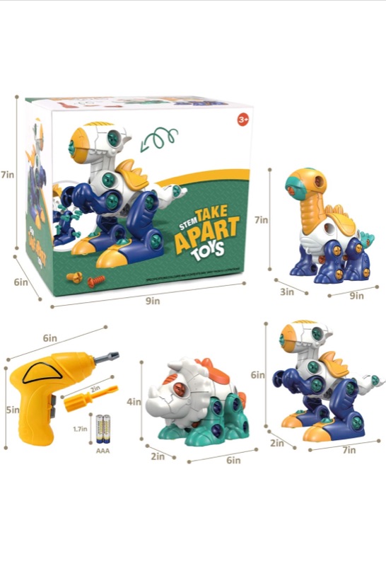 Photo 2 of LeonMake Take Apart Dinosaur Toys: 3 Pack Building Construction Kits with Electric Drill | Kids Stem Learning Game Set | Birthday Gift for Toddler Preschool Age 3 4 5 6 Year Old Boys