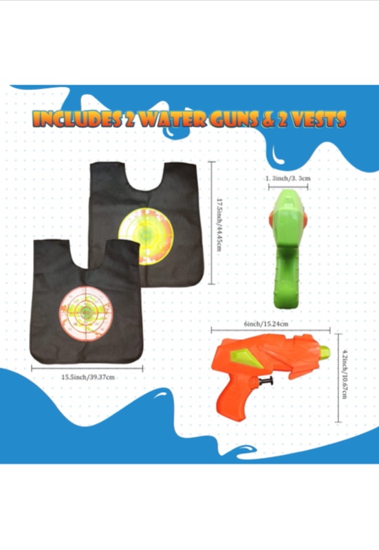 Photo 4 of Water Guns for Kids, VANLINNY Water Activated Vests | 2 Pack Outdoor Pool Toys for Kids Ages 4-8 with Blaster Soaker Squirt Guns, Best Summer Swimming Gift for Boys& Girls.