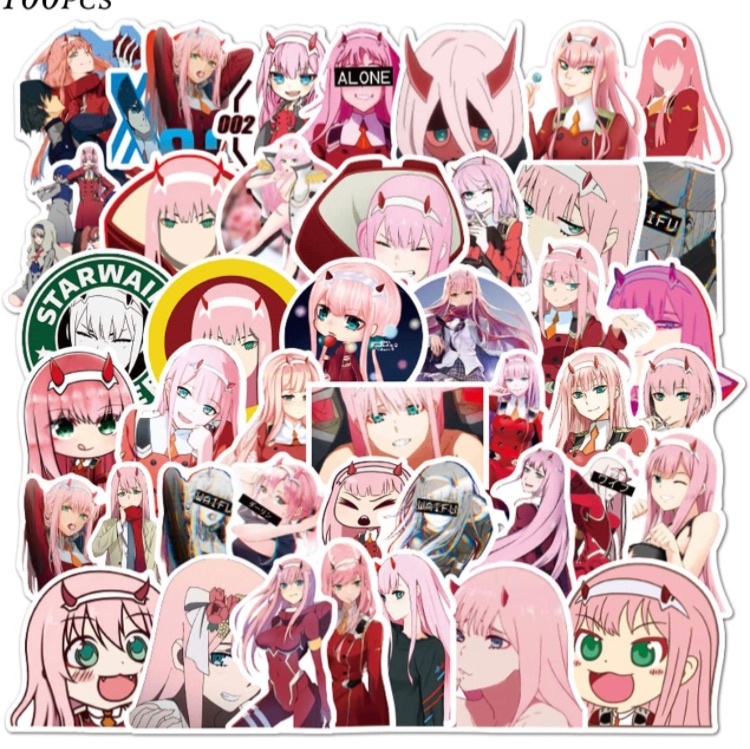 Photo 1 of Darling in The FRANXX 02 Stickers 100pcs Vinyl Waterproof Zero Two Stickers Classic Japanese Anime Stickers for Kids Teens Adults for Laptop Water Bottles Computer Travel Case Skateboard 2 packs 