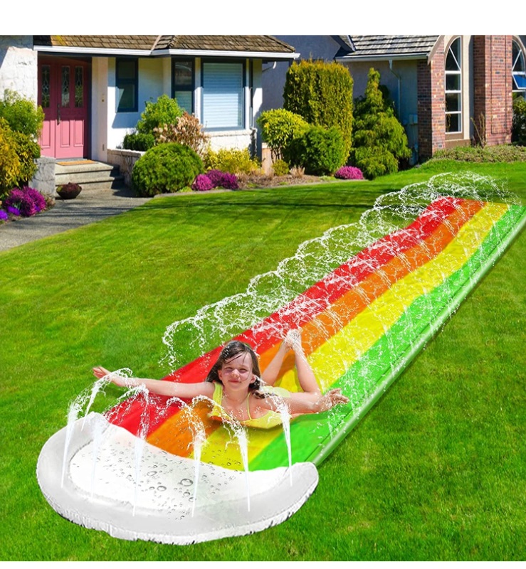 Photo 1 of iGeeKid Slip and Slide Rainbow Water Slide for Kids, Summer Toy with Sprinkler Inflatable Crash Splash Pad for Backyard and Outdoor Water Toys