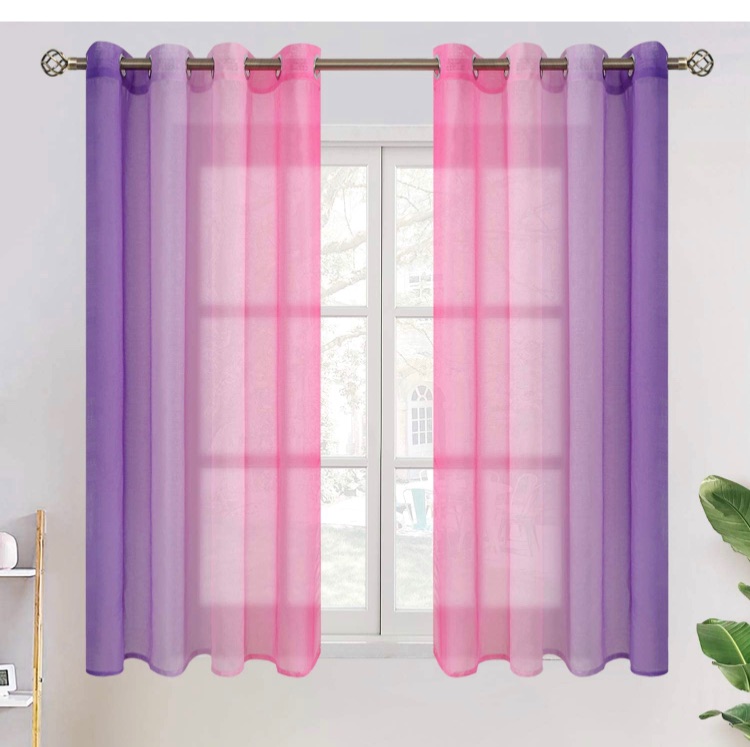 Photo 1 of BGment Ombre Sheer Curtains for Kids Room, Faux Linen Grommet Two-Color Linear Gradient and Decorative Window Curtain Panels for Girls Room, Set 2 Panels (Each 52 x 54 Inch, Pink and Purple)